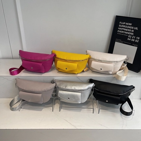Women Chest Bag Litchi Grain PU Leather Crossbody Waist Pack Large Capacity Adjustable Wide Strap Modern Casual Handbag