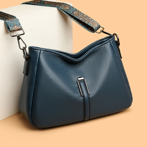 Women Shoulder Crossbody Bag PU Leather Lychee Pattern Wide Ethnic Strap Small Square Purse For Casual Daily Use