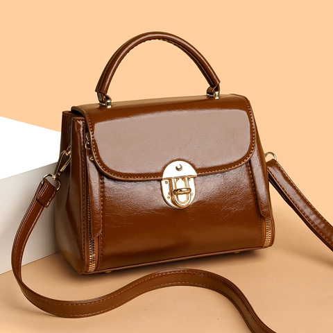 Dames Handtassen Glanzend PU Leer Grote Capaciteit Gouden Slot Crossbody Schoudertas Minimalistisch Forens Handvat