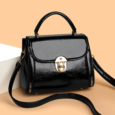 Shiny PU Leather Handbag 2025 Elegant Top Handle Shoulder Bag Gold Lock Multi Layer Crossbody Tote For Women