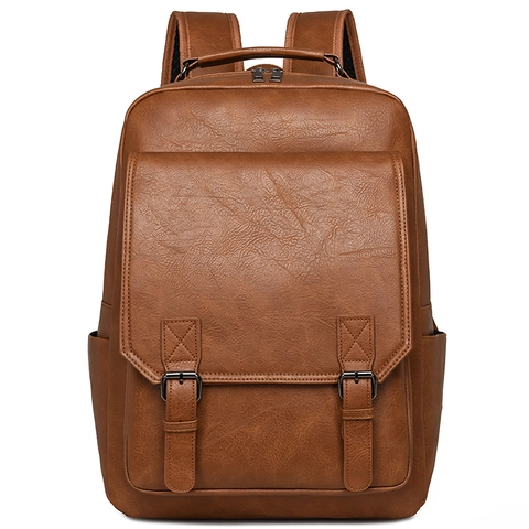 Retro PU Leather Backpack Large Capacity Business Travel Bag With Luggage Strap For Men Women Vintage Flip Cover