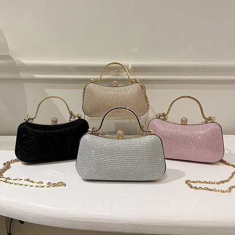 Luxury Sequin Glitter Abendtasche Mit Metallgriff Strass Verschluss Und Abnehmbarer Kette Für Damen Party