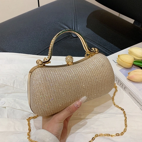 Luxury Sequin Glitter Abendtasche Mit Metallgriff Strass Verschluss Und Abnehmbarer Kette Für Damen Party