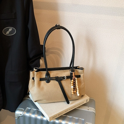 Borsa A Spalla Da Donna Con Stampa Leopardata In Pelle PU Scamosciata Borsa A Mano Retrò Opaca Con Ciondolo In Legno