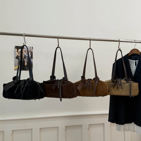 Suede Frosted PU Underarm Bag Large Capacity Shoulder Handbag Solid Color Retro Knot Decoration For Women Fashion