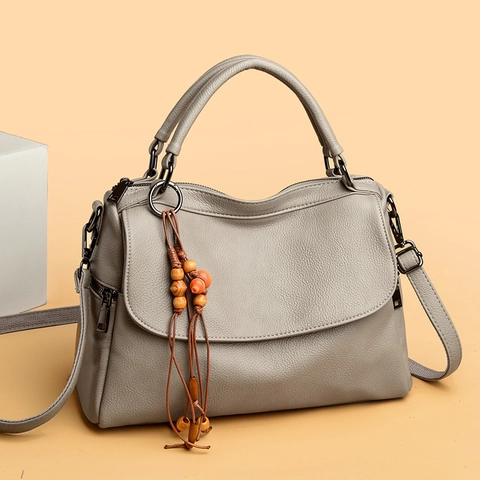 Bolso De Mano Vintage Para Mujer De Cuero PU Con Patrón De Lichi Y Borla De Cuentas De Madera Bolso De Hombro