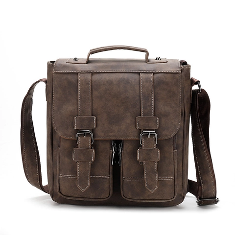 Borsa Messenger Vintage Da Uomo Pelle PU Impermeabile Multi Tasca Casual Business Borsa A Spalla Tracolla