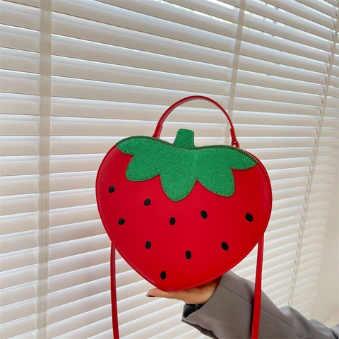 Sac En Forme De Fraise Cuir PU Nouveauté Fruit Bandoulière Poignée Style Doux Pour Femmes Quotidien