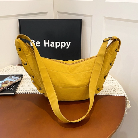 Damen Hobo Bag Crescent Tasche Groß Leicht Nylon Plissee Kordelzug Schultertasche Umhängetasche Lässig Minimalistisch