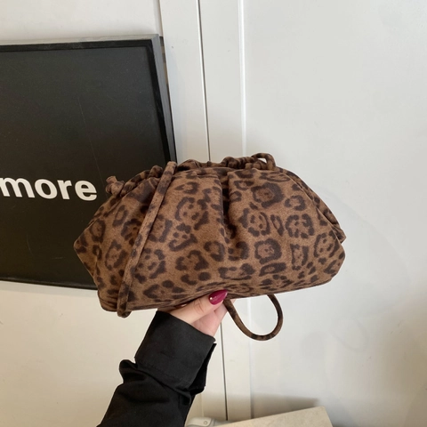 Borsa Nuvola Stampa Leopardata Pieghe Coulisse Borsa Tracolla Spalla Mano Per Donna Moda Casual