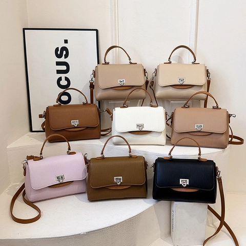 Borsa A Spalla Da Donna In Pelle PU A Righe Verticali Borsa A Mano A Contrasto Chic Versatile Tracolla Con Chiusura