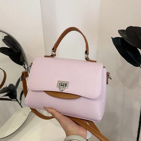 Borsa A Spalla Da Donna In Pelle PU A Righe Verticali Borsa A Mano A Contrasto Chic Versatile Tracolla Con Chiusura