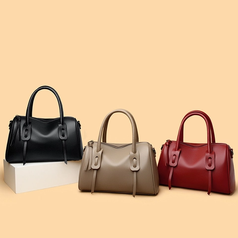 Borsa Boston Da Donna Motivo Litchi Pelle PU Grande Capacità Manico Superiore Borsa A Tracolla Minimalista Retrò