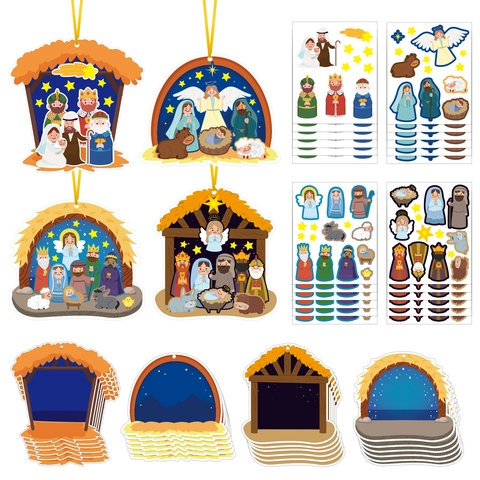 Nativity Scene Ramadan Eid DIY Stickers Cartoon Religious Education Craft Paper Kids Christmas Party Home Decor