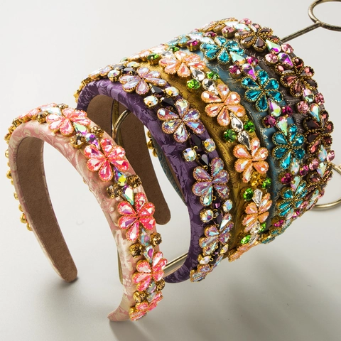 Cerchietto Largo Vintage Barocco Per Donna In Tessuto Lega Vetro Strass Floreale Accessori Capelli Per Matrimonio Festa