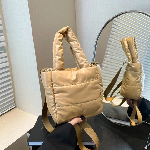 Borsa A Mano Trapuntata Puffy Nylon Borsa Tote Imbottita Chic Tracolla Metallizzata Per Donna Minimalista Versatile