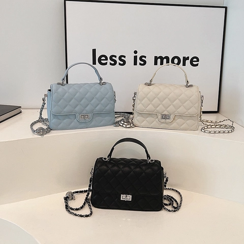Borsa A Tracolla Trapuntata Da Donna Pelle PU Motivo A Rombi Catena In Metallo Borsa A Mano Con Manico Superiore E Chiusura