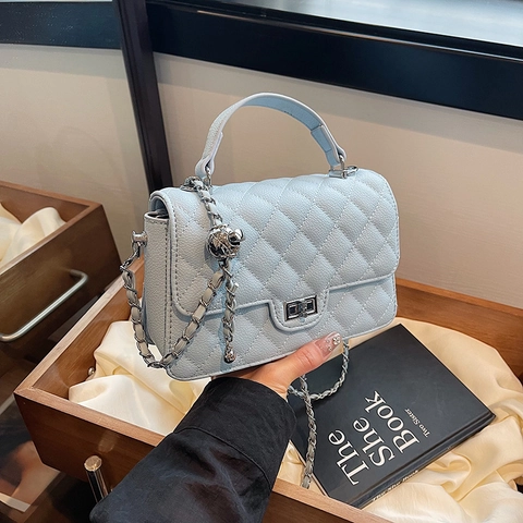 Borsa A Tracolla Trapuntata Da Donna Pelle PU Motivo A Rombi Catena In Metallo Borsa A Mano Con Manico Superiore E Chiusura