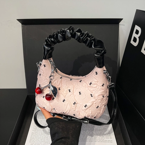 Borsa A Mano Dumpling Arricciata Fiocco Dolce Borsa A Tracolla Con Pendente Ciliegia Versatile Donna