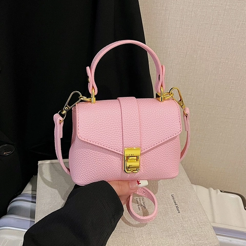 Damen Umhängetasche PU Leder Litchi Muster Mini Handtasche Mit Metallschloss Für Den Täglichen Casual Street Style