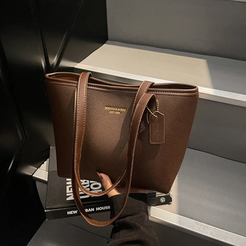 Minimalistische Dames Tote Bag Lychee Grain PU Leer Grote Capaciteit Handtas Schoudertas Trendy Woon Werk Verkeer Stijl
