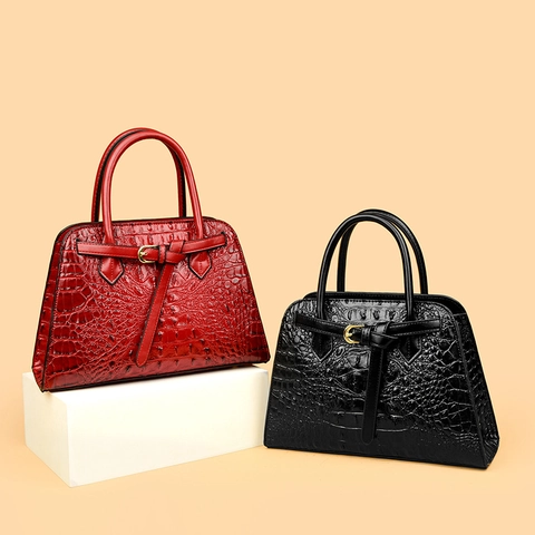 Sac À Main En Cuir PU Motif Crocodile Pour Femmes Sac À Bandoulière Rétro Avec Poignées Confortables Style Urbain Élégant