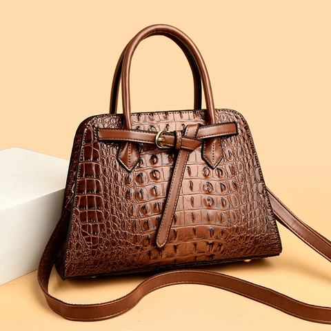 Sac À Main En Cuir PU Motif Crocodile Pour Femmes Sac À Bandoulière Rétro Avec Poignées Confortables Style Urbain Élégant