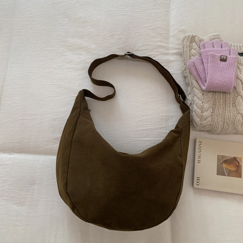 Large Capacity Hobo Bag PU Canvas Crescent Underarm Shoulder Bag Adjustable Wide Strap Casual Minimalist Women