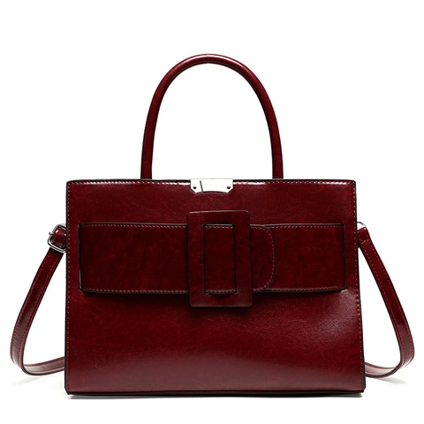 Vintage Γυναικεία Τσάντα Tote από Δέρμα PU Μεγάλης Χωρητικότητας Μόδα Τετράγωνη Πόρπη Τσάντα Ώμου Retro Τσάντα Χειρός για Εργασία