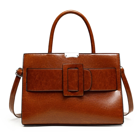 Women Handbag Pouch And Wallet Retro Glossy PU Leather Large Capacity Decorative Square Buckle Commute Fashion Bag