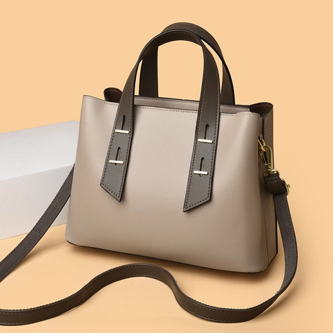 Bolso Tote Minimalista De Cuero PU Gran Capacidad Color En Contraste Con Correa Ajustable Versátil Para Mujeres Chic