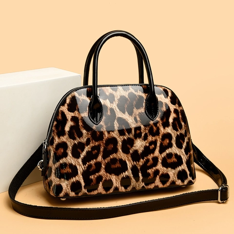 Sac à Main Rétro Coquille pour Femmes Motif Crocodile Imprimé Léopard en Cuir PU à Poignée Supérieure Sac Bandoulière Mode