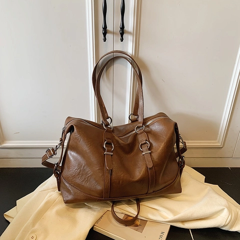 Grote Handtas PU Leer Vintage Schoudertas Dames Forens Reizen Tote Met Verstelbare Riem
