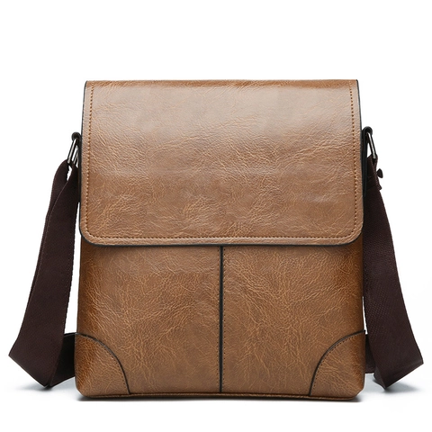 Bolso Bandolera Hombre Cuero PU Solapa Messenger Bag Negocios Casual Correa Ancha Ajustable Bolso Hombro Impermeable Retro