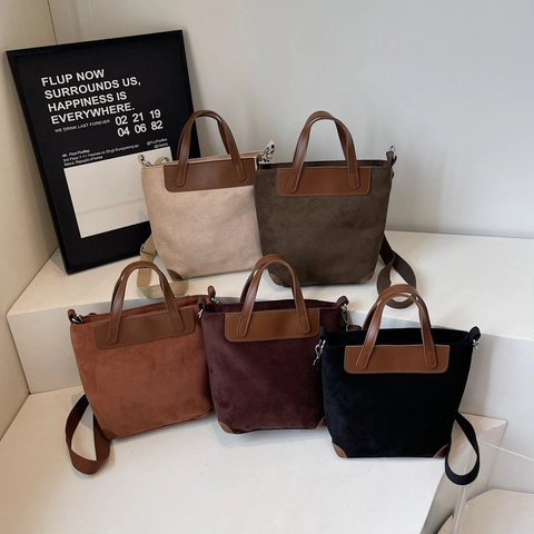 Vintage Suède PU Handtas Retro Grote Capaciteit Tote Bag Met Verstelbare Riem Woon-Werkverkeer Elegante Dames Schoudertas