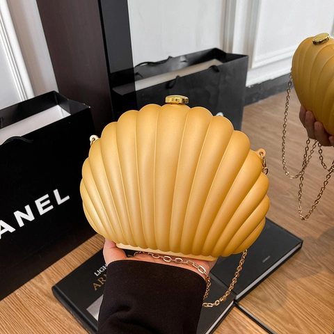 Sac De Soirée Coquille En Acrylique Avec Chaîne Pochette Rigide Chic Pour Femmes Fête Dîner Mariage Élégant Unique