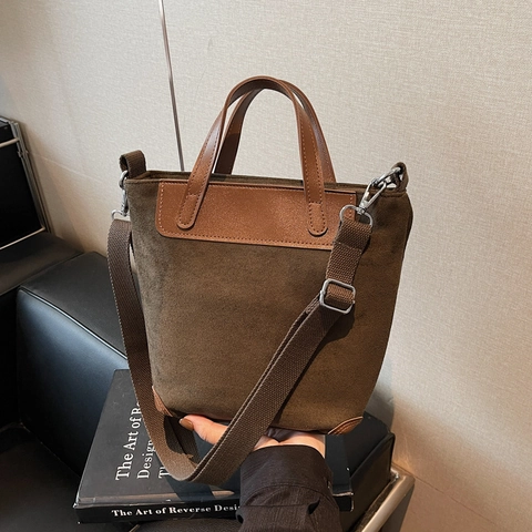 Vintage Suède PU Handtas Retro Grote Capaciteit Tote Bag Met Verstelbare Riem Woon-Werkverkeer Elegante Dames Schoudertas