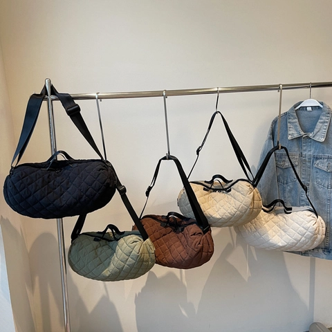 Borsa Trapuntata Grande Capacità Nylon Poliestere Motivo Rombi Tracolla Regolabile Borsa Dumpling Casual Per Donna
