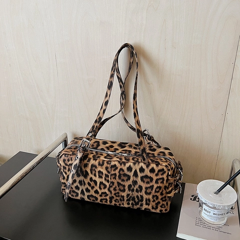 Schultertasche Mit Leopard Muster Vintage Verstellbarer Riemen Große Kapazität Trendige Handtasche Für Damen