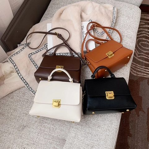 Retro PU Leather Handbag Square Shoulder Crossbody Bag With Metal Lock For Women Vintage Style Daily Wear