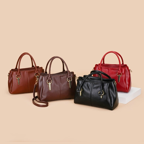 Women PU Leather Handbag Large Capacity Litchi Texture Tote Bag Solid Color Shoulder Crossbody Bag With Detachable Strap