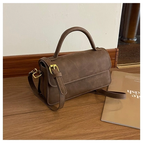 Vintage Französischer Stil Damen PU Leder Umhängetasche Kleine Quadratische Klappe Handtasche Mit Verstellbarem Riemen
