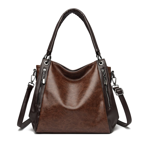Women Vintage PU Leather Tote Bag Large Capacity Multi Compartment Shoulder Crossbody Bag For Daily Commute Retro Style