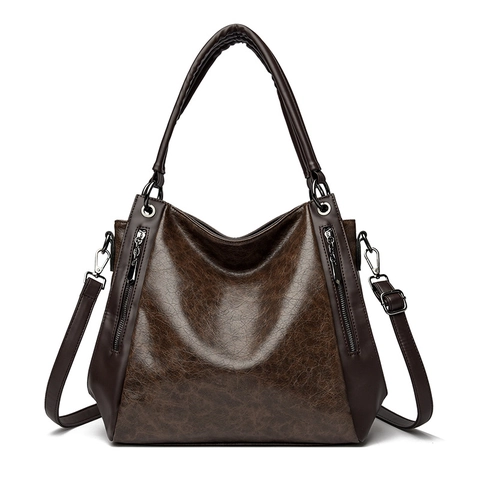 Vintage Large Capacity Tote Bag PU Leather Retro Casual Shoulder Handbag For Women Simple Versatile Office Commute Bag