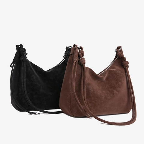 Borsa Hobo Minimalista Grande Capacità Donna Pelle PU Opaca Retro Tracolla Nodo Pendolare Sottobraccio Tote Bag