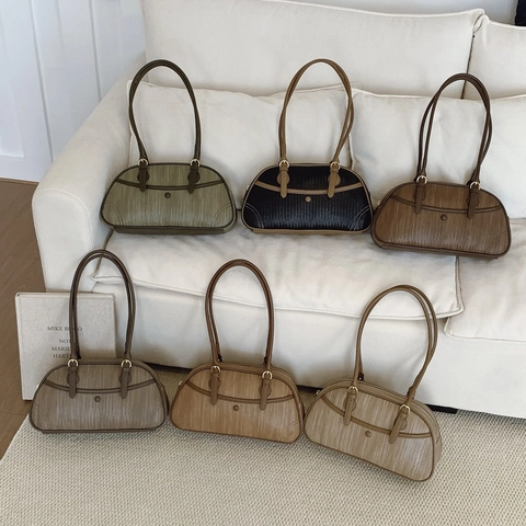 Webstruktur Achseltasche Für Damen Retro PU Leder Schultertasche Große Kapazität Elegante Mode Pendler Handtasche