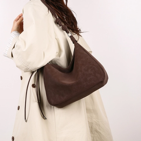 Borsa Hobo Minimalista Grande Capacità Donna Pelle PU Opaca Retro Tracolla Nodo Pendolare Sottobraccio Tote Bag