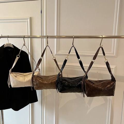 Damen Schulter Umhängetasche Große Kapazität Glänzendes PU Leder Gestepptes Rautenmuster Minimalistisch Retro Urban Daily Tote