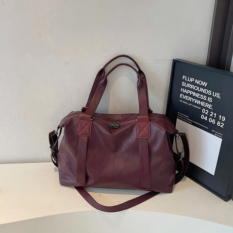 Women Vintage Large Capacity PU Leather Shoulder Bag Fashion Minimalist Travel Handbag With Adjustable Strap