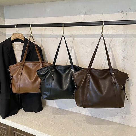 Grote Capaciteit PU Leren Tote Tas Voor Dames Minimalistisch Handtas Met Ster Klinknagels Dagelijks Woon Werkverkeer